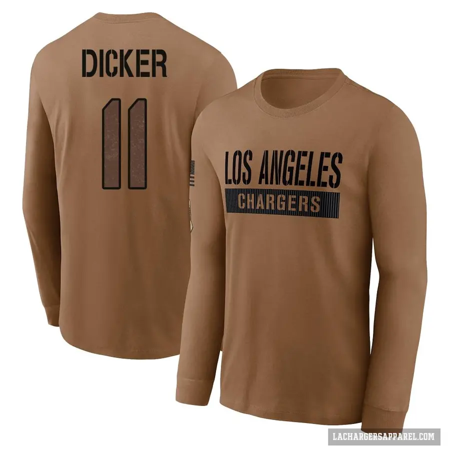 Men's ＃11 Cameron Dicker Los Angeles Chargers Brown 2023 Salute To Service Long Sleeve T-Shirt