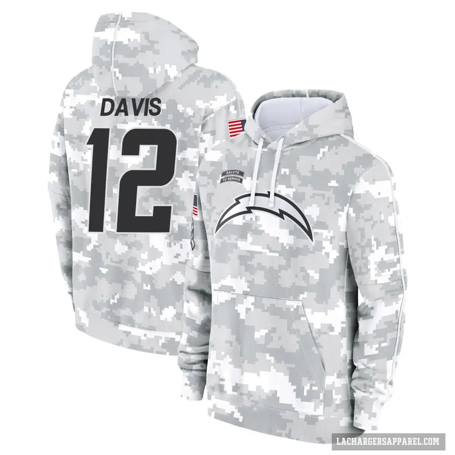 Men's ＃12 Derius Davis Los Angeles Chargers Arctic Camo 2024 Salute to Service Club Fleece Pullover Hoodie