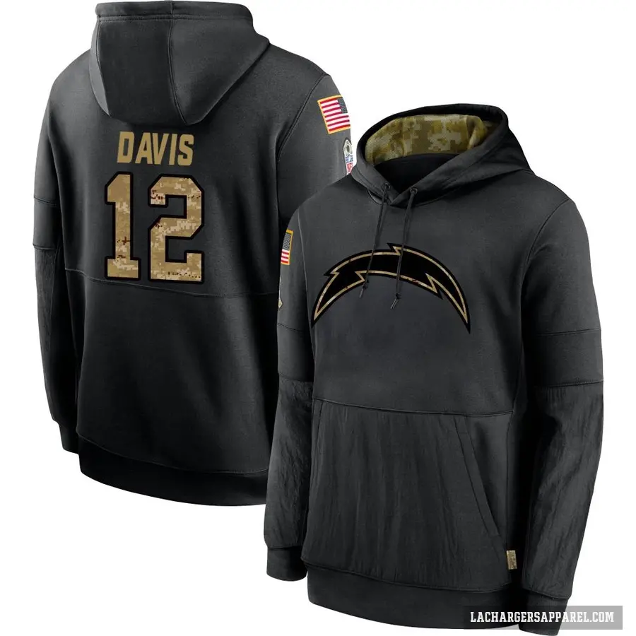 Men's ＃12 Derius Davis Los Angeles Chargers Black 2020 Salute to Service Sideline Performance Pullover Hoodie