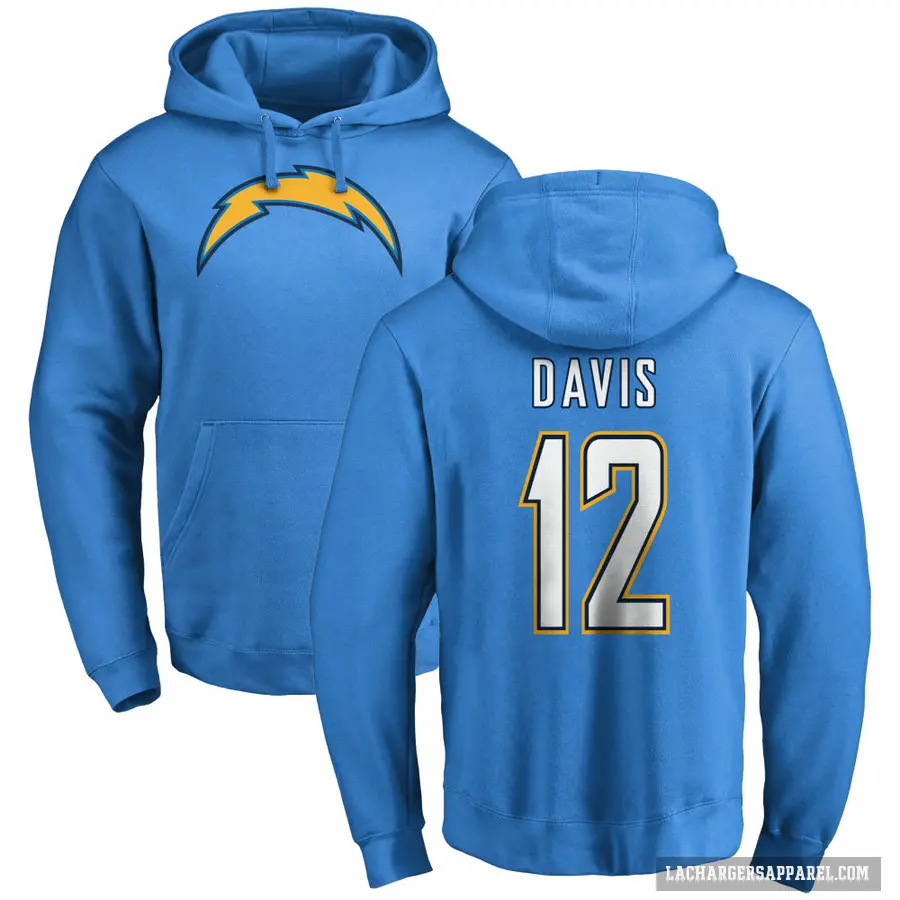 Men's ＃12 Derius Davis Los Angeles Chargers Blue Pro Line by Branded Name & Number Pullover Hoodie