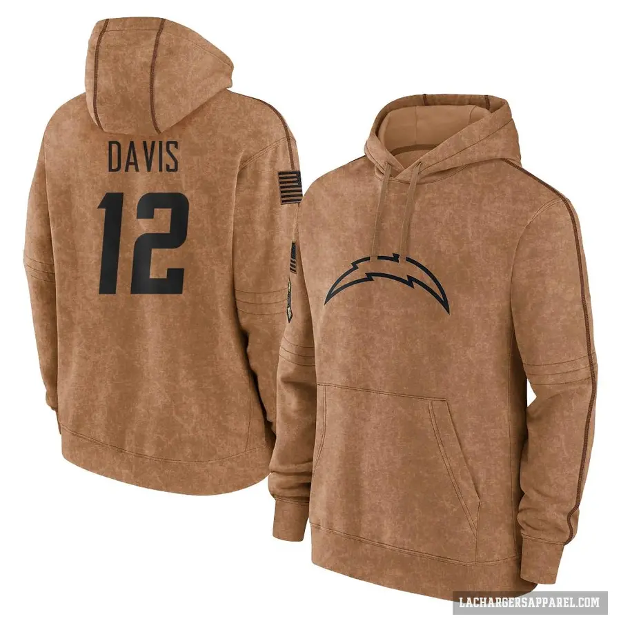 Men's ＃12 Derius Davis Los Angeles Chargers Brown 2023 Salute To Service Club Pullover Hoodie