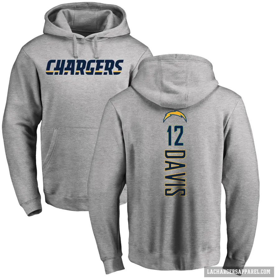 Men's ＃12 Derius Davis Los Angeles Chargers Gray Pro Line by Branded Heather Name & Number Pullover Hoodie