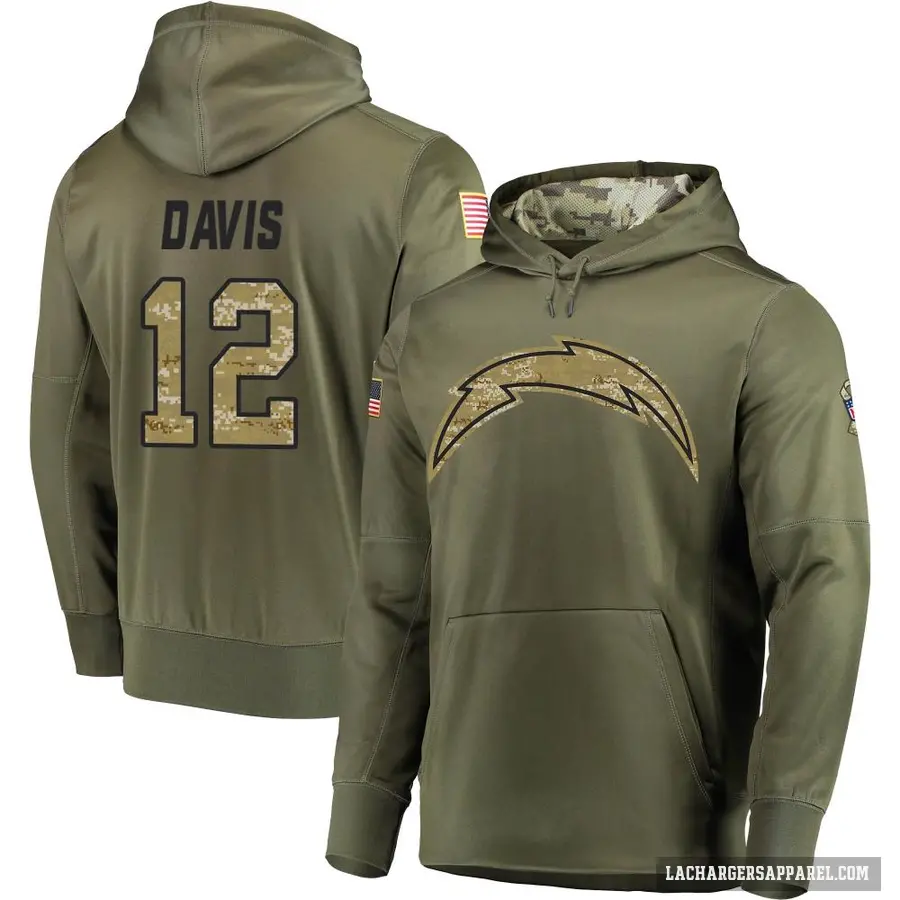 Men's ＃12 Derius Davis Los Angeles Chargers Olive Salute to Service Pullover Hoodie