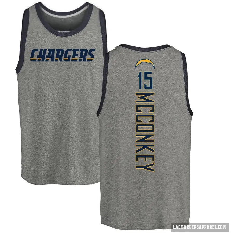 Men's ＃15 Ladd McConkey Los Angeles Chargers Ash Backer Tank Top