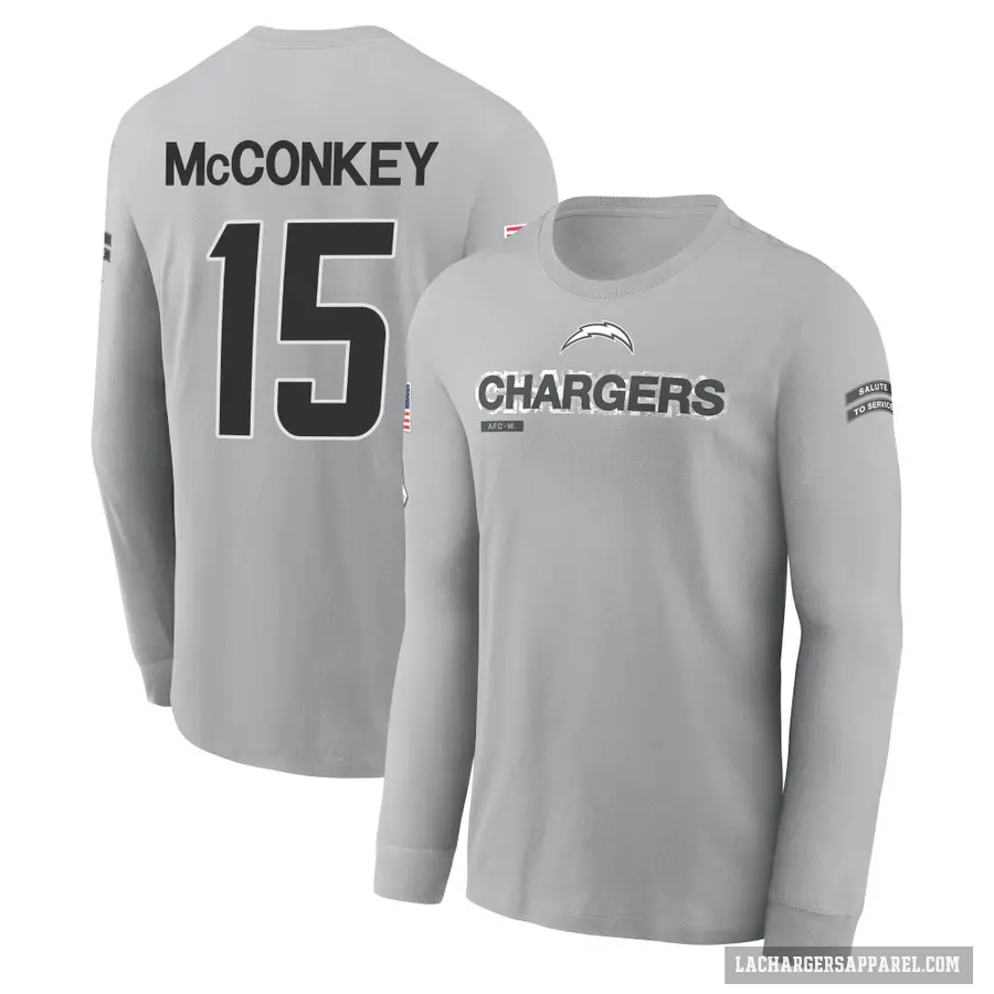Men's ＃15 Ladd McConkey Los Angeles Chargers Gray 2024 Salute to Service Long Sleeve T-Shirt