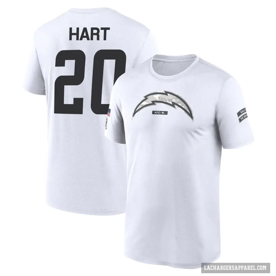 Men's ＃20 Cam Hart Los Angeles Chargers White 2024 Salute to Service Performance T-Shirt