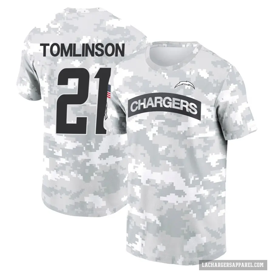 Men's ＃21 LaDainian Tomlinson Los Angeles Chargers Camo Arctic 2024 Salute to Service Performance T-Shirt
