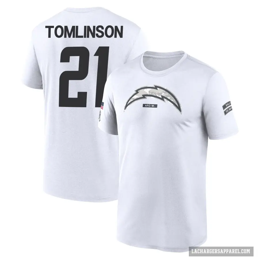 Men's ＃21 LaDainian Tomlinson Los Angeles Chargers White 2024 Salute to Service Performance T-Shirt