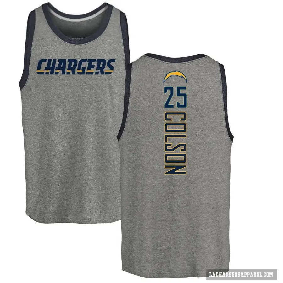 Men's ＃25 Junior Colson Los Angeles Chargers Ash Backer Tank Top