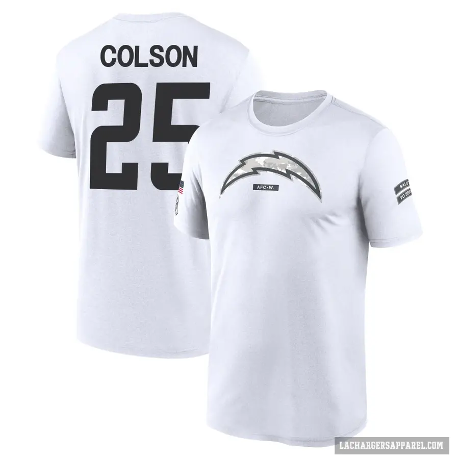 Men's ＃25 Junior Colson Los Angeles Chargers White 2024 Salute to Service Performance T-Shirt