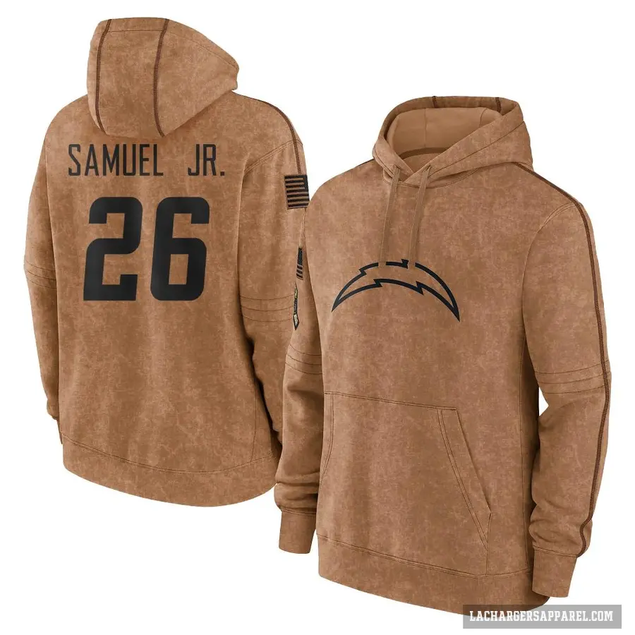 Men's ＃26 Asante Samuel Jr. Los Angeles Chargers Brown 2023 Salute To Service Club Pullover Hoodie