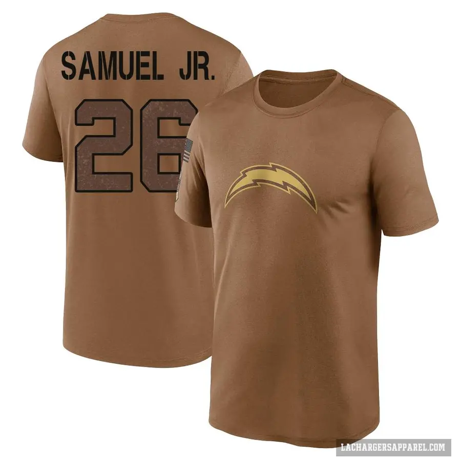 Men's ＃26 Asante Samuel Jr. Los Angeles Chargers Brown 2023 Salute To Service Performance T-Shirt