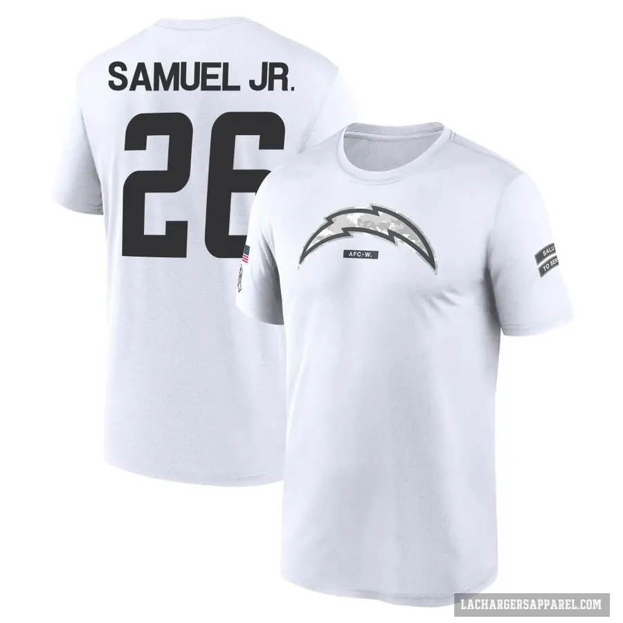 Men's ＃26 Asante Samuel Jr. Los Angeles Chargers White 2024 Salute to Service Performance T-Shirt
