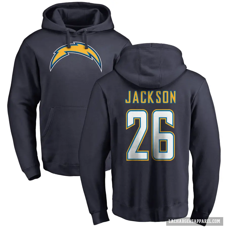 Men's ＃26 Donte Jackson Los Angeles Chargers Navy Pro Line by Branded Name & Number Pullover Hoodie