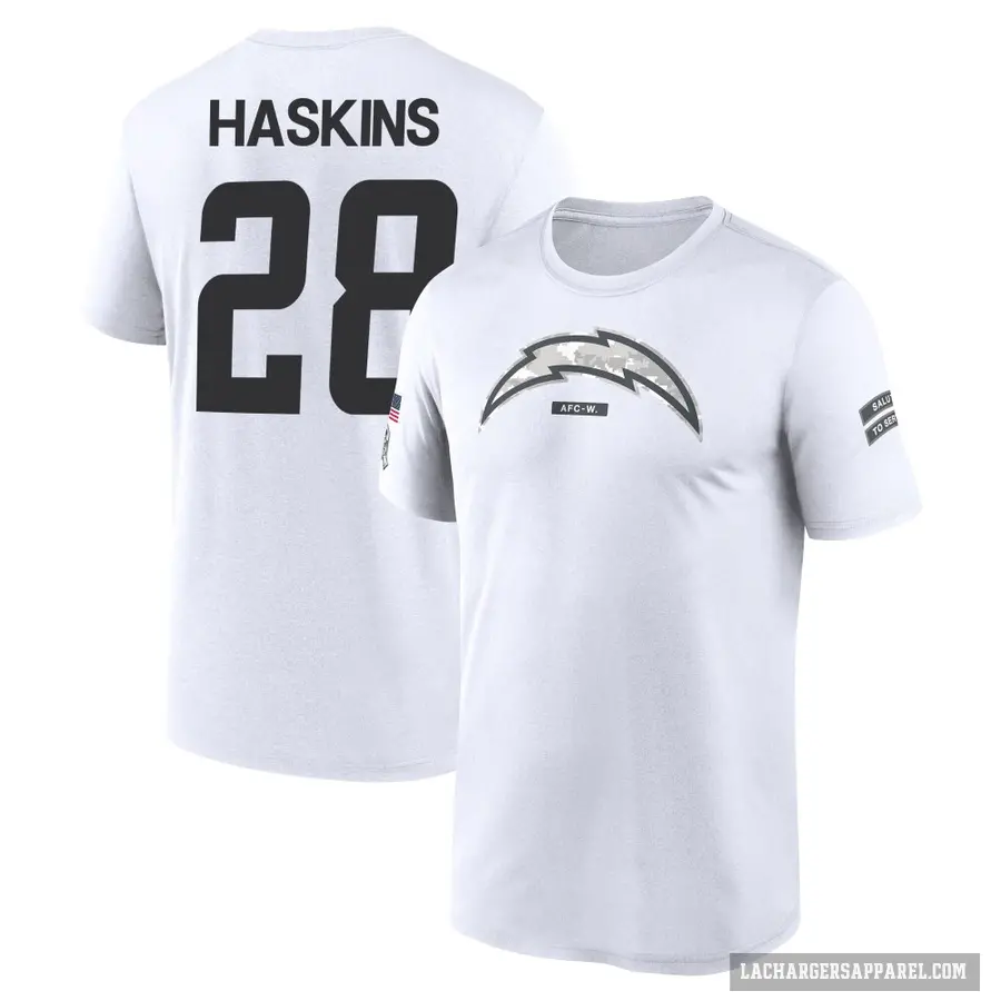 Men's ＃28 Hassan Haskins Los Angeles Chargers White 2024 Salute to Service Performance T-Shirt