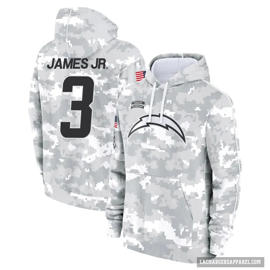 Men's ＃3 Derwin James Jr. Los Angeles Chargers Arctic Camo 2024 Salute to Service Club Fleece Pullover Hoodie