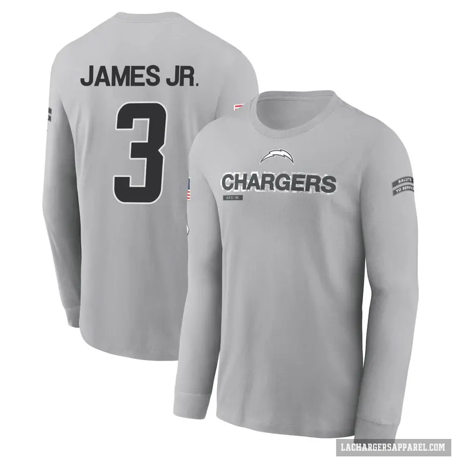 Men's ＃3 Derwin James Jr. Los Angeles Chargers Gray 2024 Salute to Service Long Sleeve T-Shirt