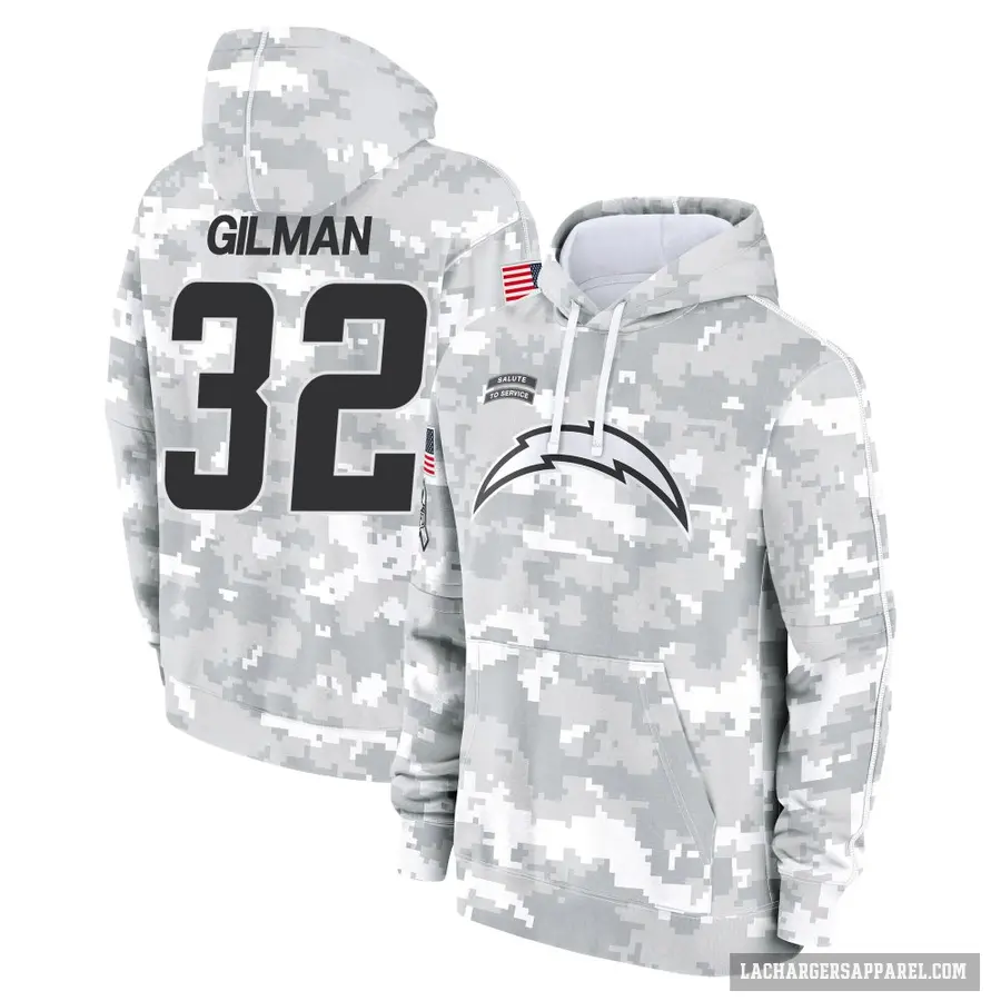 Men's ＃32 Alohi Gilman Los Angeles Chargers Arctic Camo 2024 Salute to Service Club Fleece Pullover Hoodie