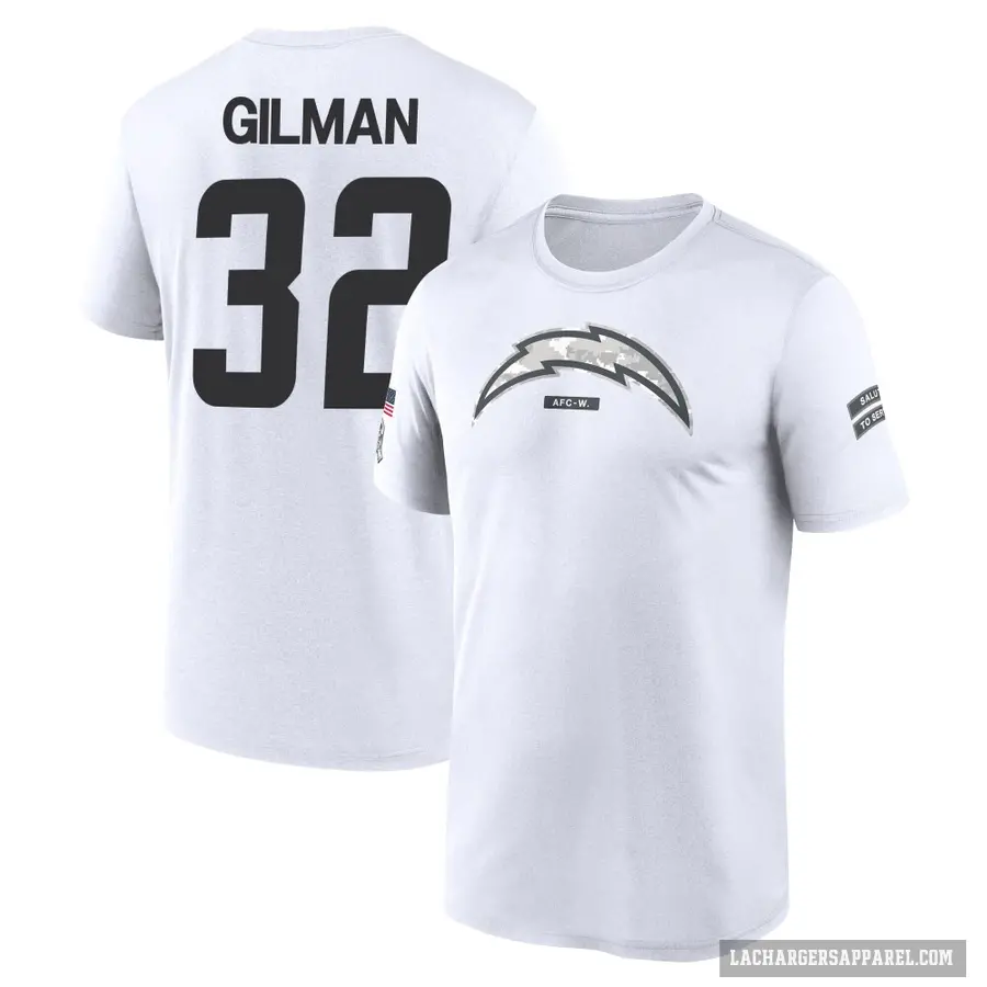 Men's ＃32 Alohi Gilman Los Angeles Chargers White 2024 Salute to Service Performance T-Shirt