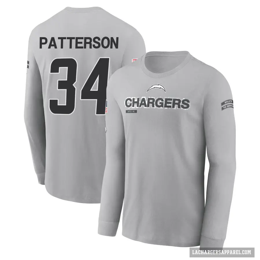 Men's ＃34 Jaret Patterson Los Angeles Chargers Gray 2024 Salute to Service Long Sleeve T-Shirt