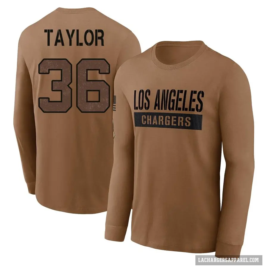 Men's ＃36 Ja'Sir Taylor Los Angeles Chargers Brown 2023 Salute To Service Long Sleeve T-Shirt