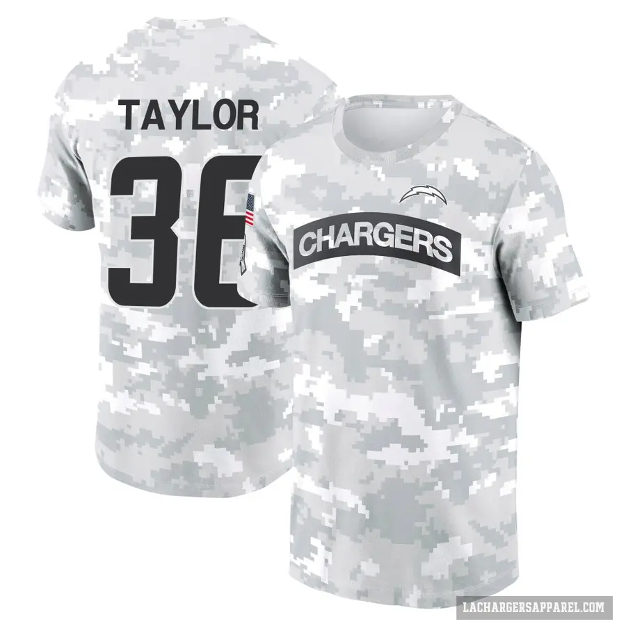 Men's ＃36 Ja'Sir Taylor Los Angeles Chargers Camo Arctic 2024 Salute to Service Performance T-Shirt
