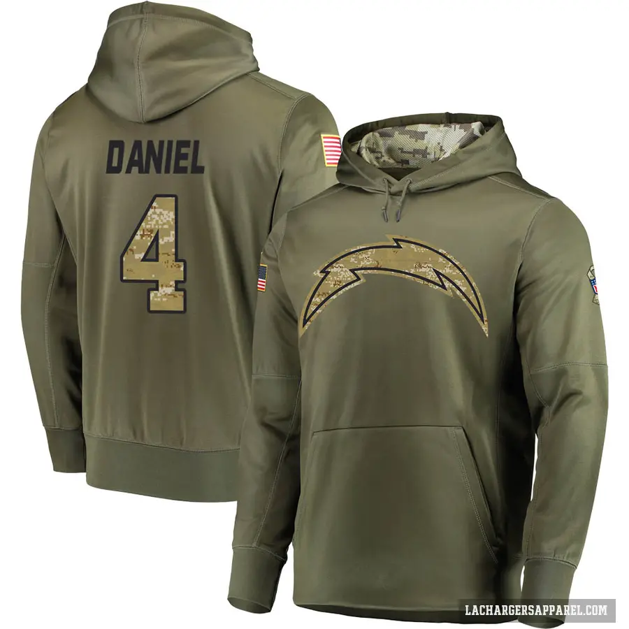 Men's ＃4 Chase Daniel Los Angeles Chargers Olive Salute to Service Pullover Hoodie