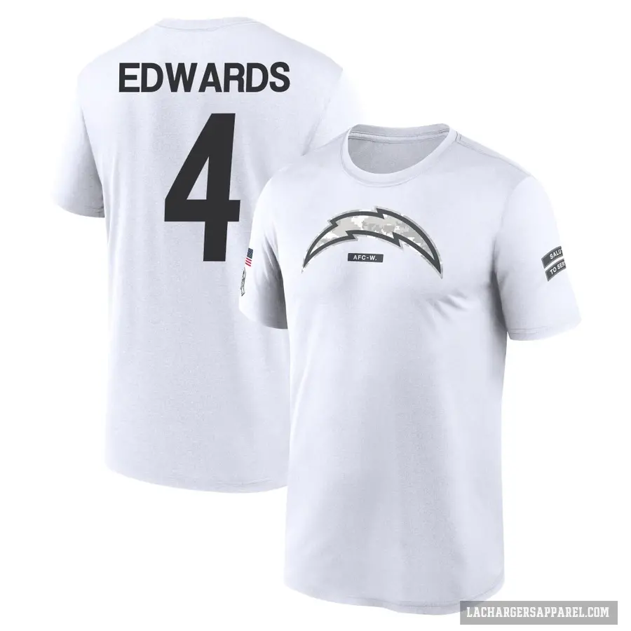 Men's ＃4 Gus Edwards Los Angeles Chargers White 2024 Salute to Service Performance T-Shirt