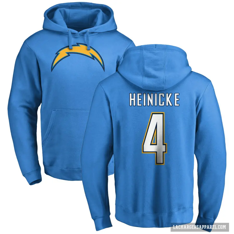 Men's ＃4 Taylor Heinicke Los Angeles Chargers Blue Pro Line by Branded Name & Number Pullover Hoodie
