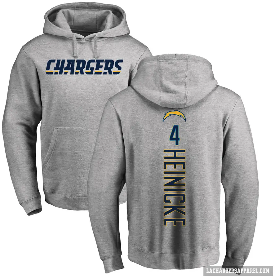 Men's ＃4 Taylor Heinicke Los Angeles Chargers Gray Pro Line by Branded Heather Name & Number Pullover Hoodie