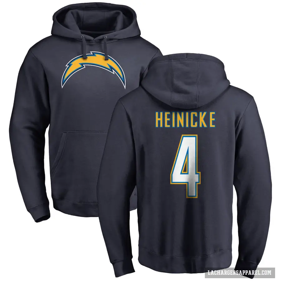 Men's ＃4 Taylor Heinicke Los Angeles Chargers Navy Pro Line by Branded Name & Number Pullover Hoodie