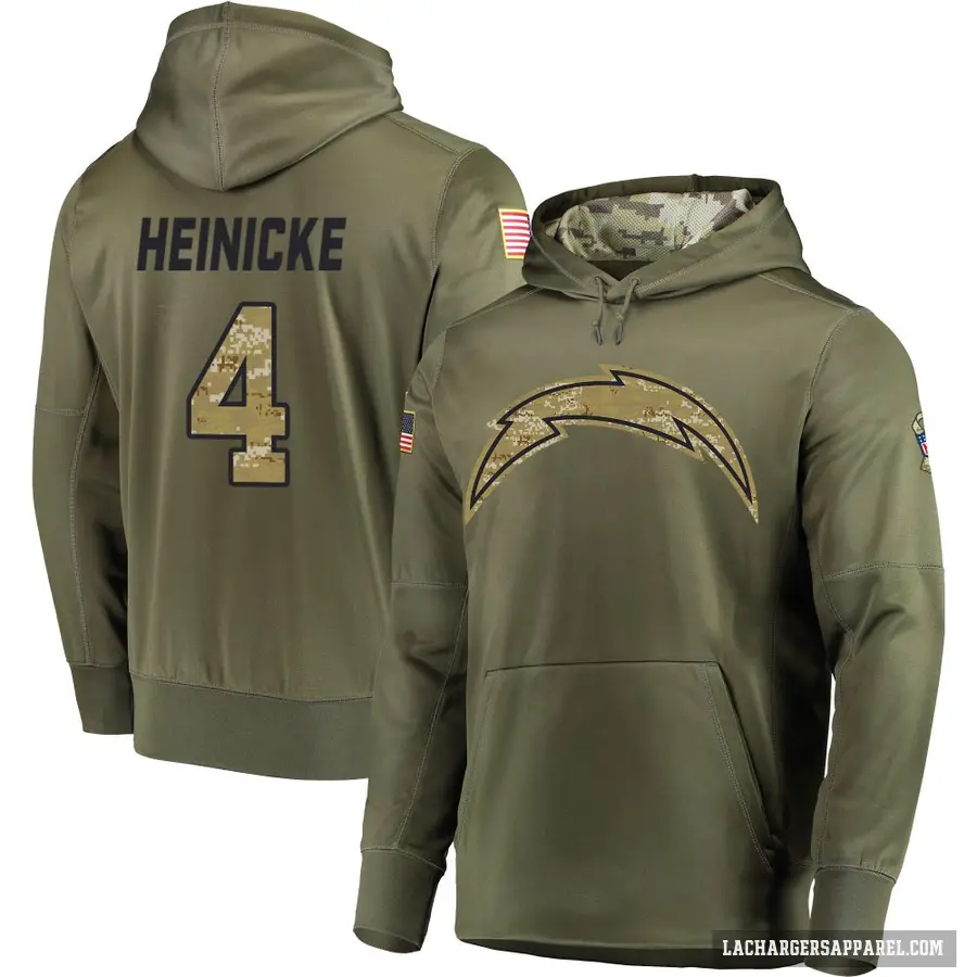 Men's ＃4 Taylor Heinicke Los Angeles Chargers Olive Salute to Service Pullover Hoodie