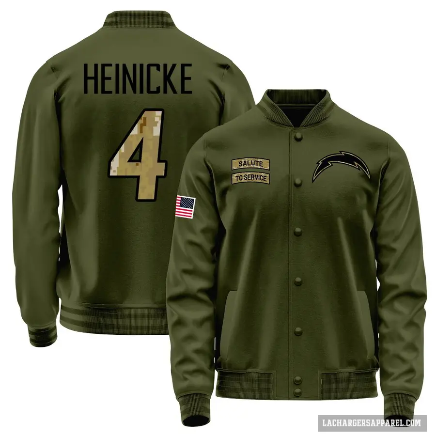Men's ＃4 Taylor Heinicke Los Angeles Chargers Olive Salute to Service Sideline Performance Jacket