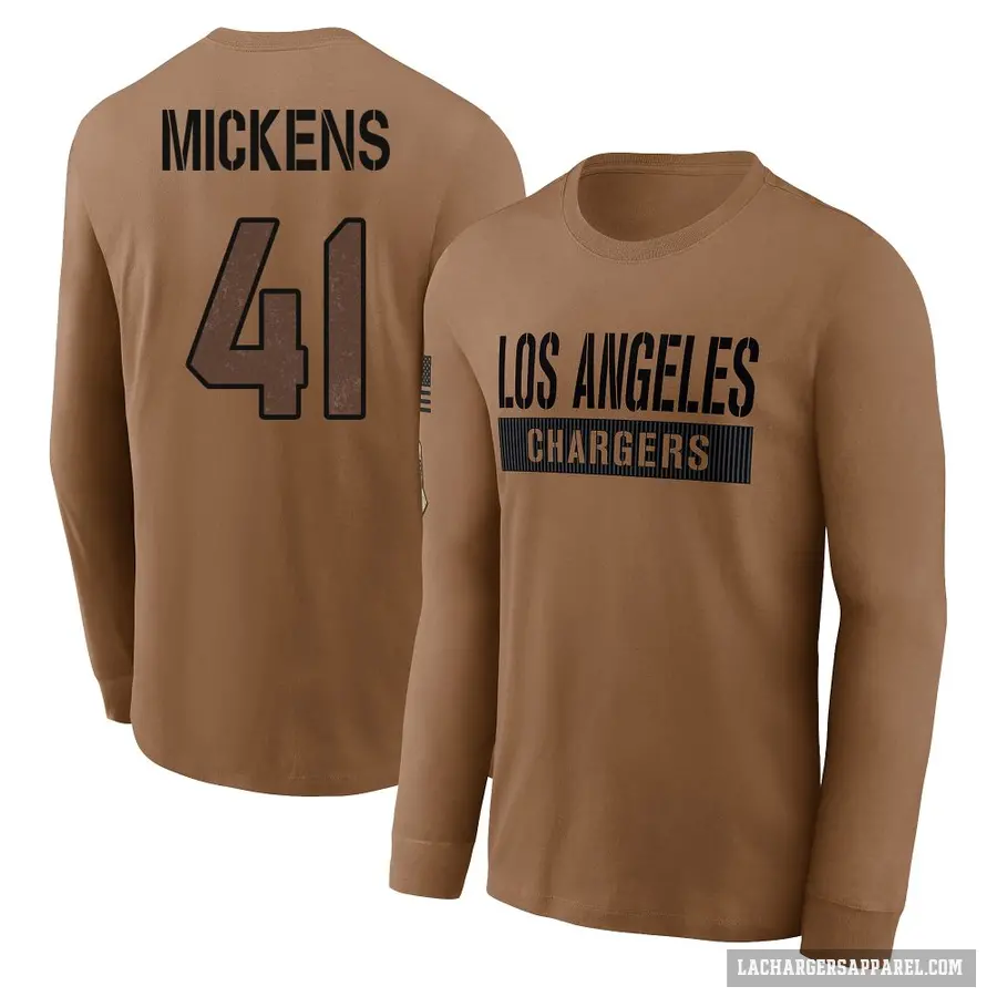 Men's ＃41 R.J. Mickens Los Angeles Chargers Brown 2023 Salute To Service Long Sleeve T-Shirt