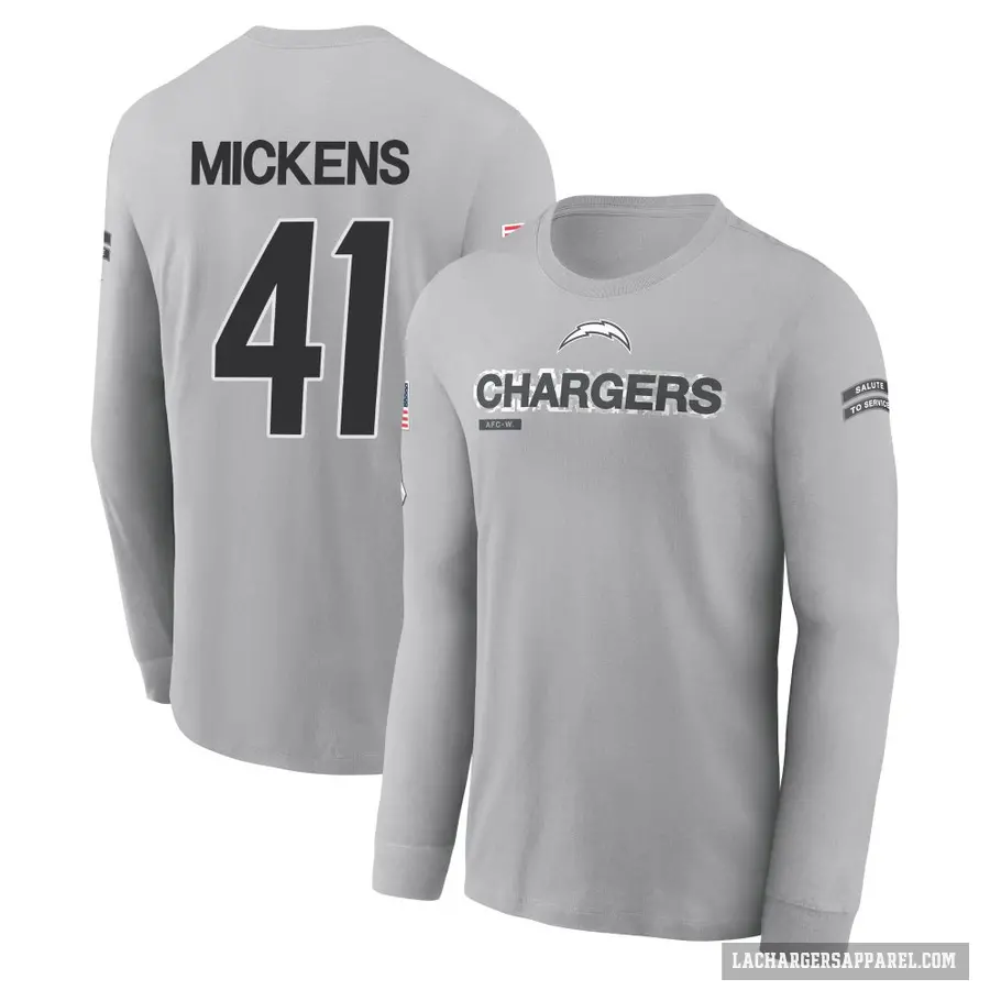 Men's ＃41 R.J. Mickens Los Angeles Chargers Gray 2024 Salute to Service Long Sleeve T-Shirt