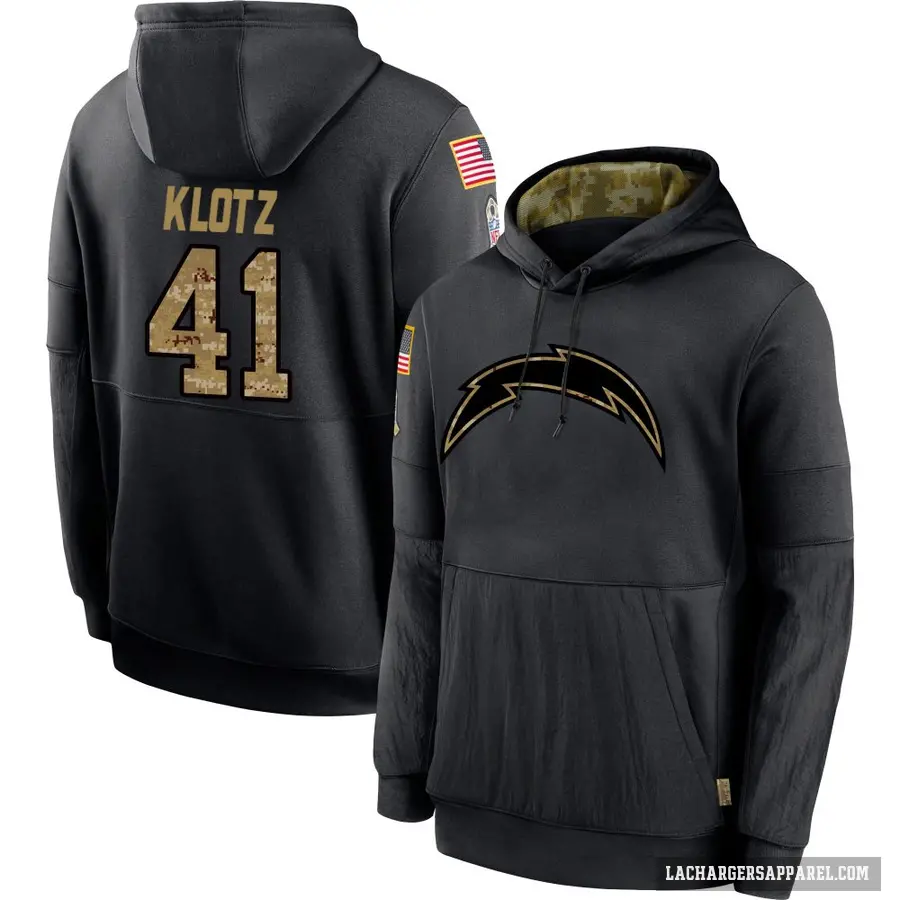 Men's ＃41 Stevo Klotz Los Angeles Chargers Black 2020 Salute to Service Sideline Performance Pullover Hoodie