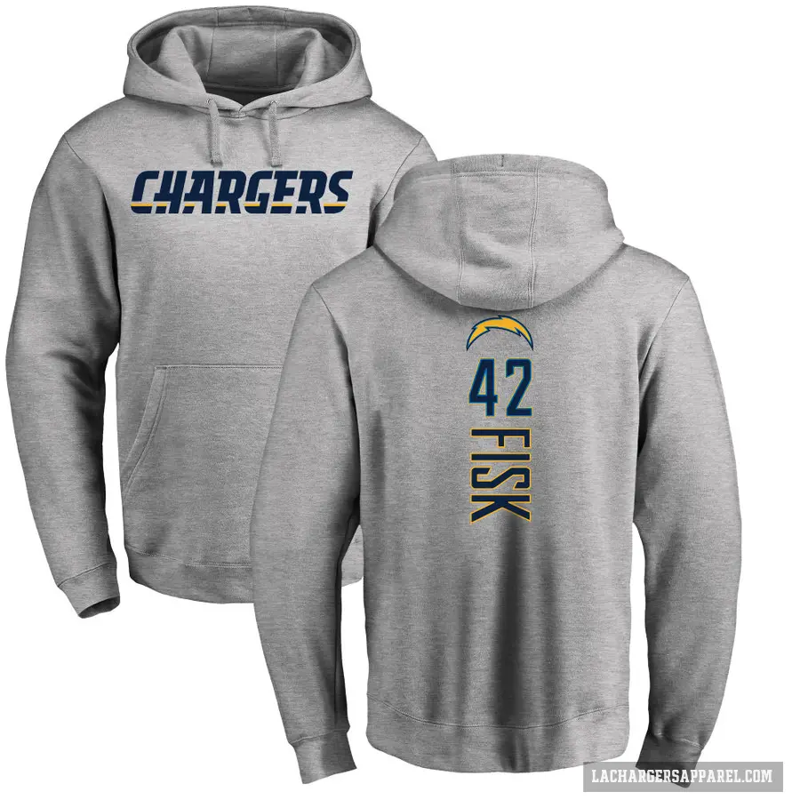 Men's ＃42 Tucker Fisk Los Angeles Chargers Gray Pro Line by Branded Heather Name & Number Pullover Hoodie