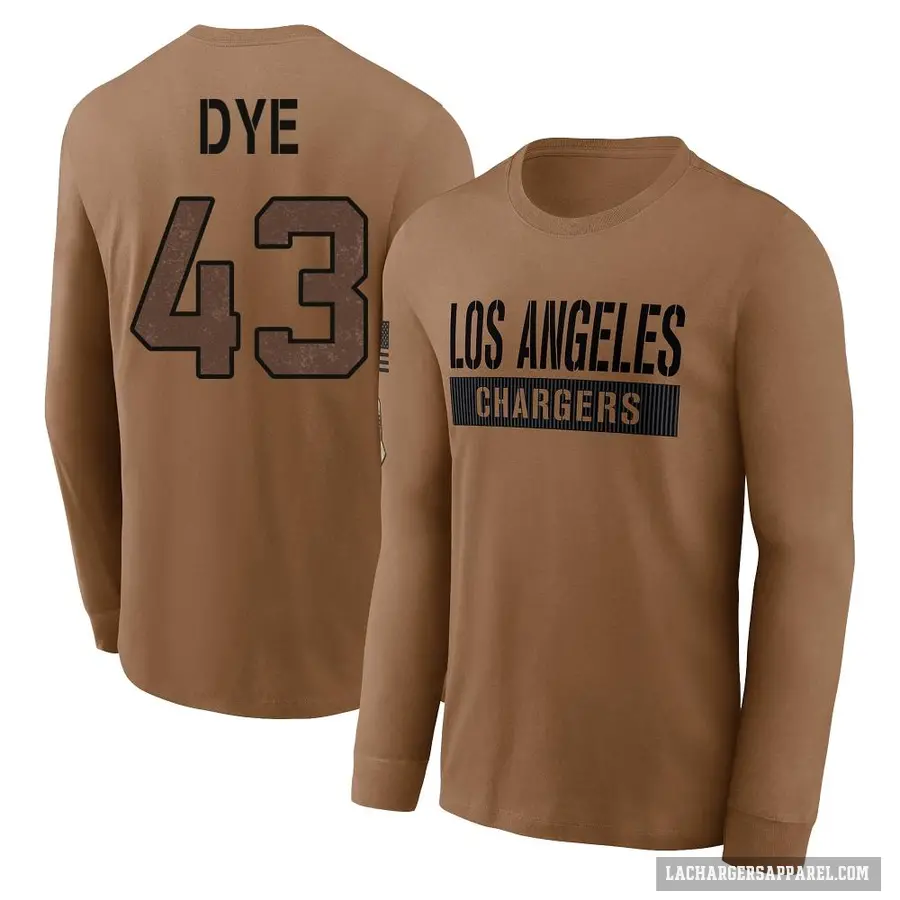 Men's ＃43 Troy Dye Los Angeles Chargers Brown 2023 Salute To Service Long Sleeve T-Shirt
