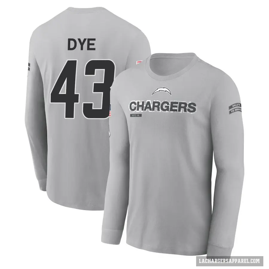 Men's ＃43 Troy Dye Los Angeles Chargers Gray 2024 Salute to Service Long Sleeve T-Shirt