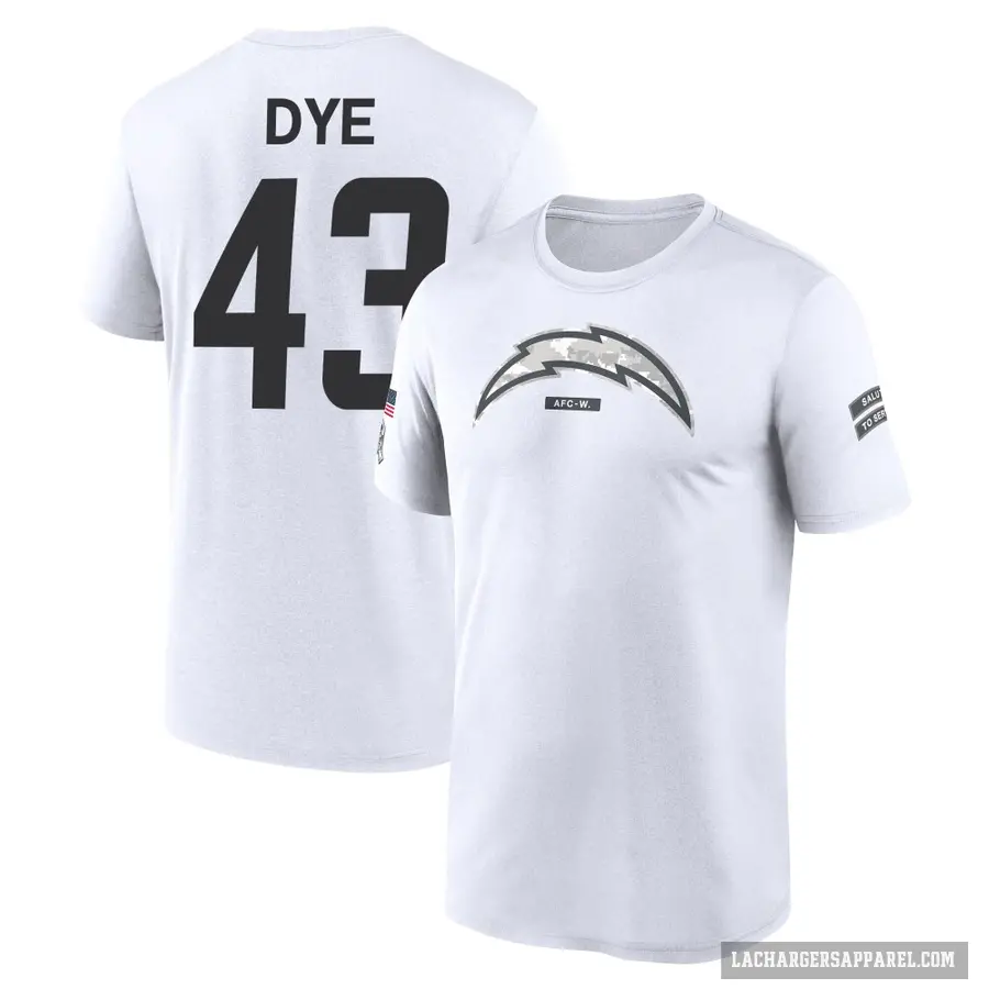 Men's ＃43 Troy Dye Los Angeles Chargers White 2024 Salute to Service Performance T-Shirt