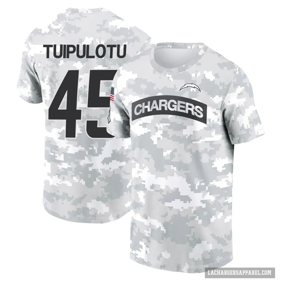 Men's ＃45 Tuli Tuipulotu Los Angeles Chargers Camo Arctic 2024 Salute to Service Performance T-Shirt