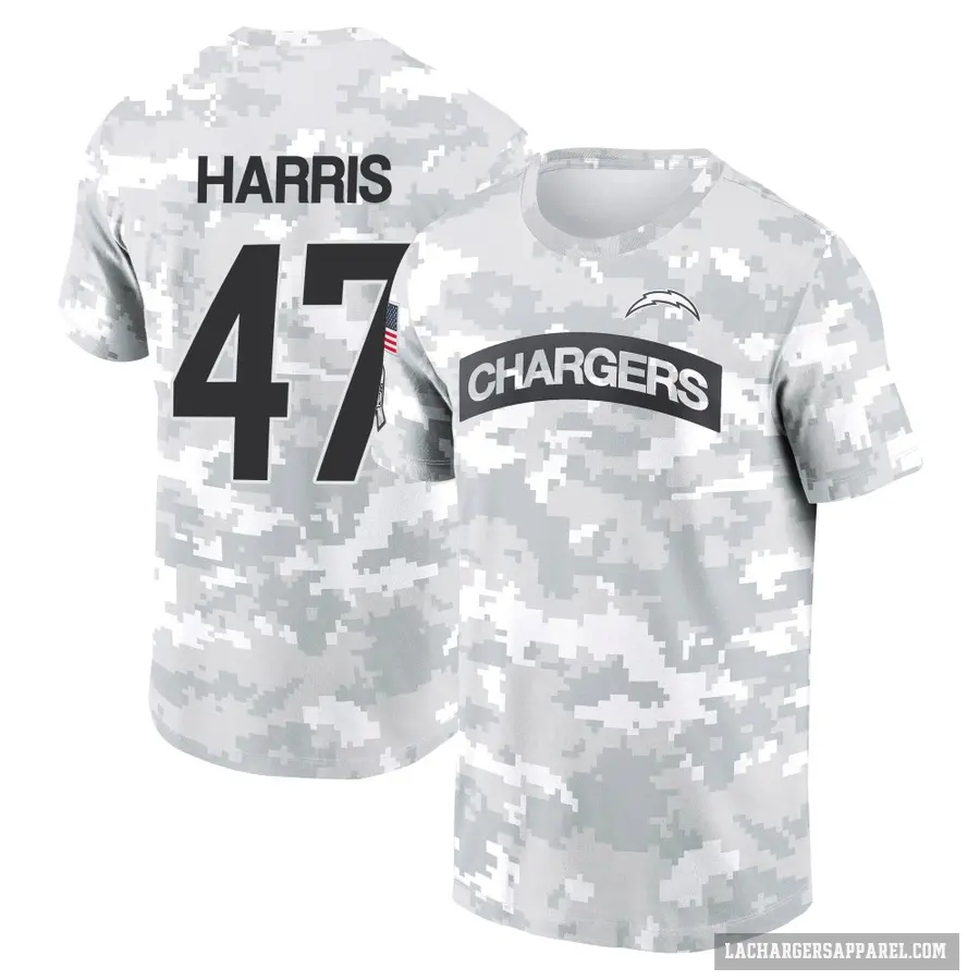 Men's ＃47 Josh Harris Los Angeles Chargers Camo Arctic 2024 Salute to Service Performance T-Shirt