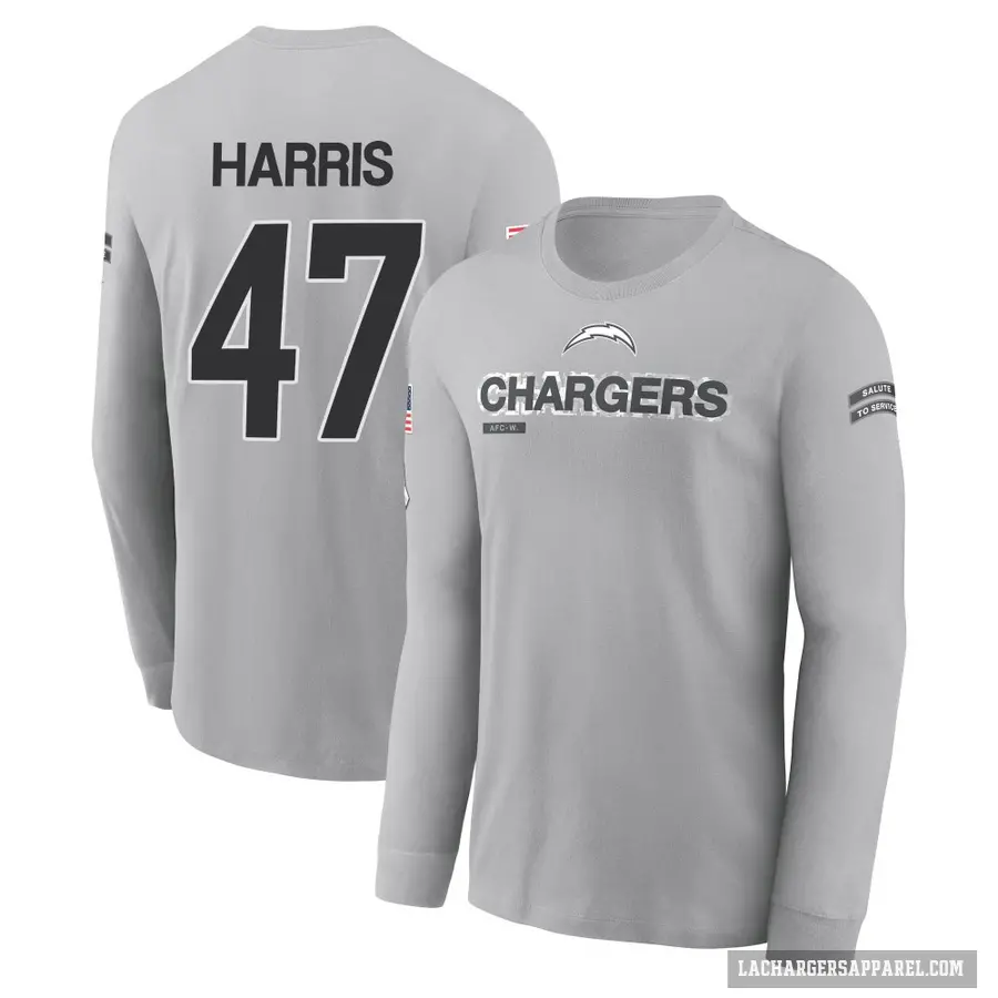 Men's ＃47 Josh Harris Los Angeles Chargers Gray 2024 Salute to Service Long Sleeve T-Shirt