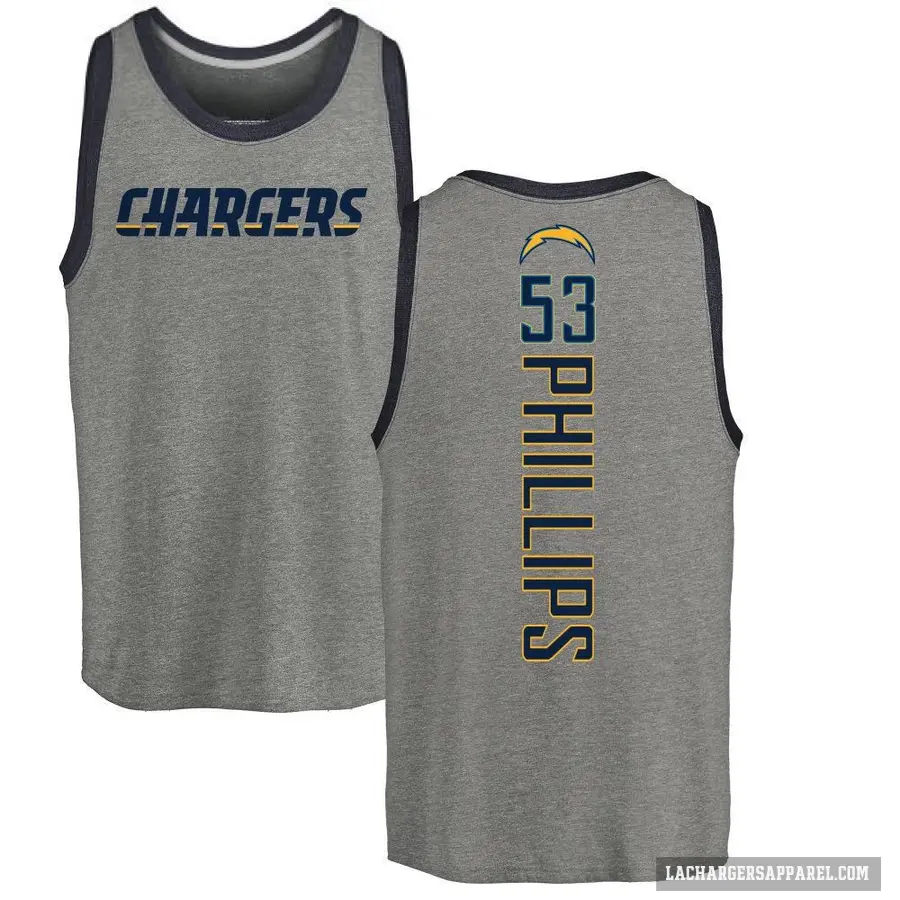 Men's ＃53 Del'Shawn Phillips Los Angeles Chargers Ash Backer Tank Top