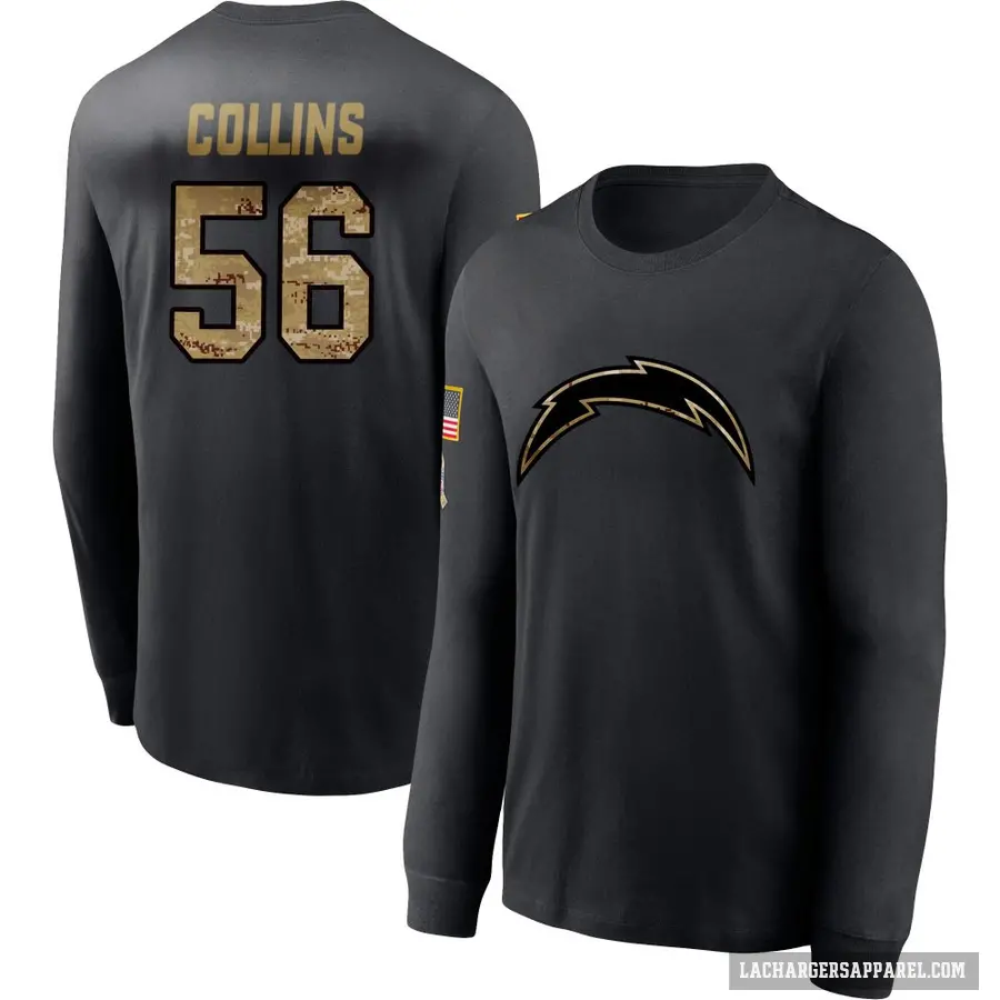 Men's ＃56 Chris Collins Los Angeles Chargers Black 2020 Salute To Service Sideline Performance Long Sleeve T-Shirt