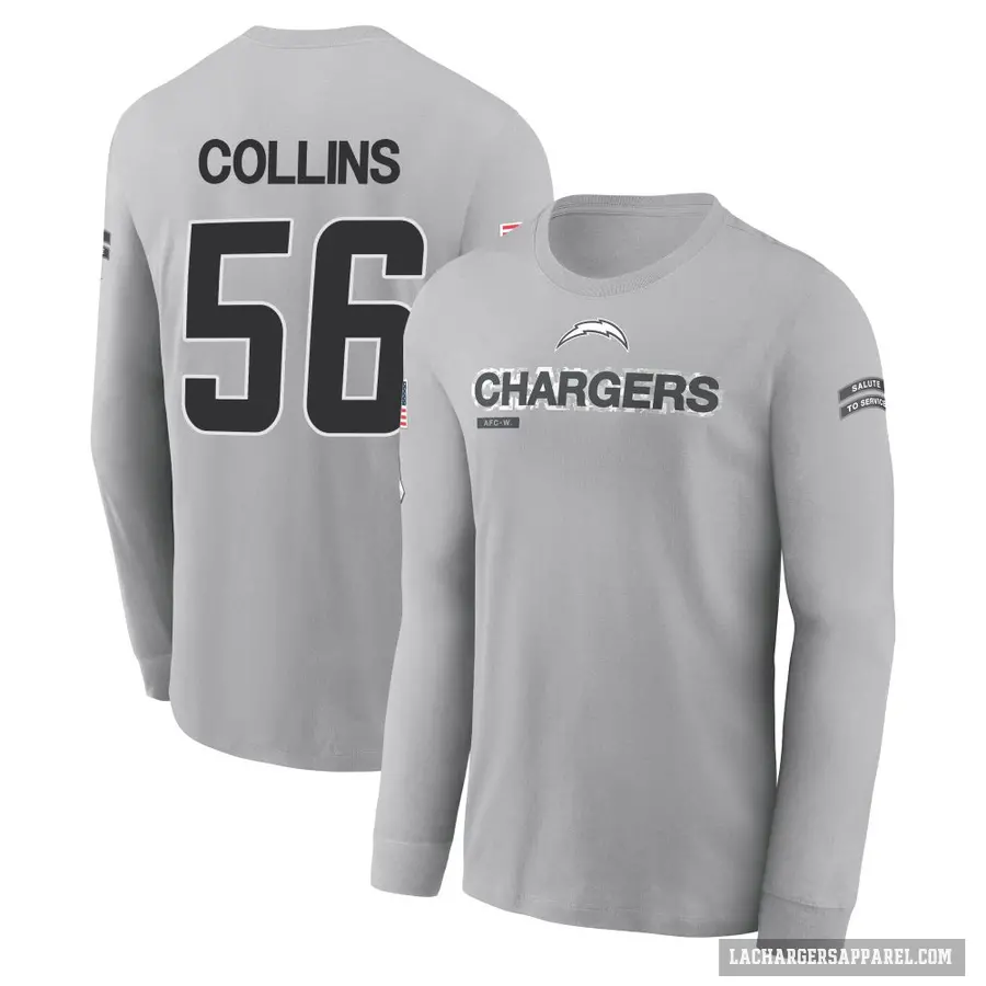 Men's ＃56 Chris Collins Los Angeles Chargers Gray 2024 Salute to Service Long Sleeve T-Shirt