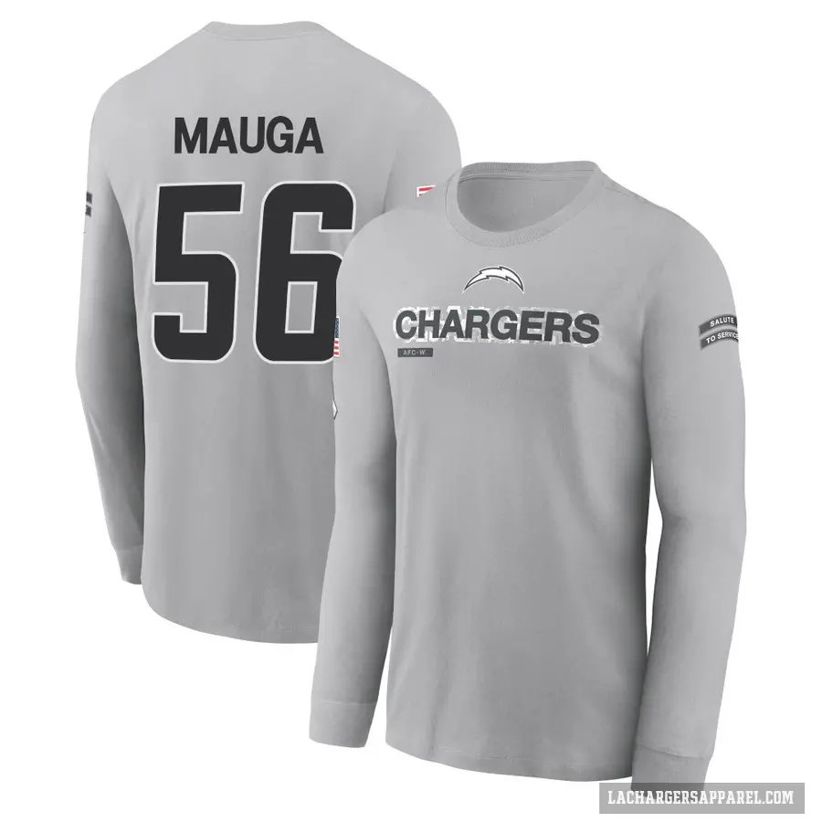 Men's ＃56 Kana'i Mauga Los Angeles Chargers Gray 2024 Salute to Service Long Sleeve T-Shirt