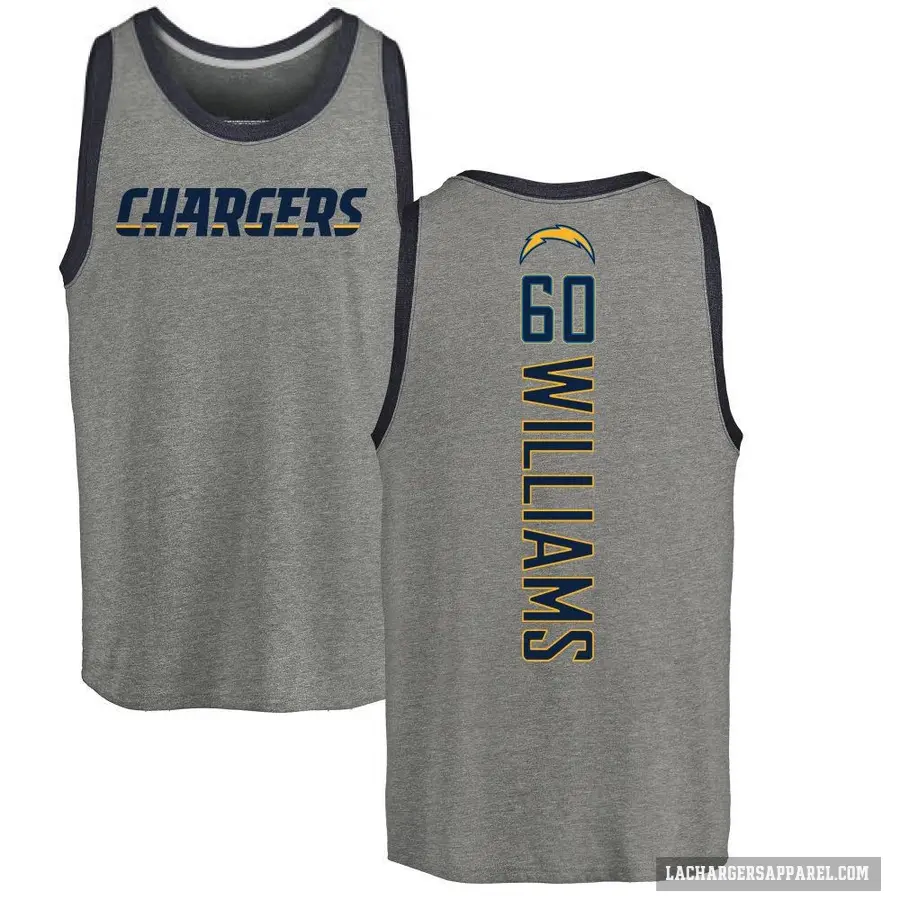 Men's ＃60 Bucky Williams Los Angeles Chargers Ash Backer Tank Top