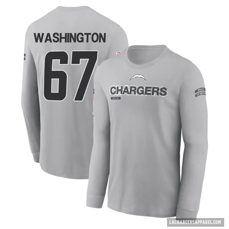 Men's ＃67 Savion Washington Los Angeles Chargers Gray 2024 Salute to Service Long Sleeve T-Shirt