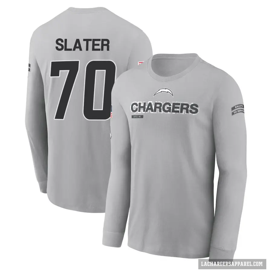 Men's ＃70 Rashawn Slater Los Angeles Chargers Gray 2024 Salute to Service Long Sleeve T-Shirt
